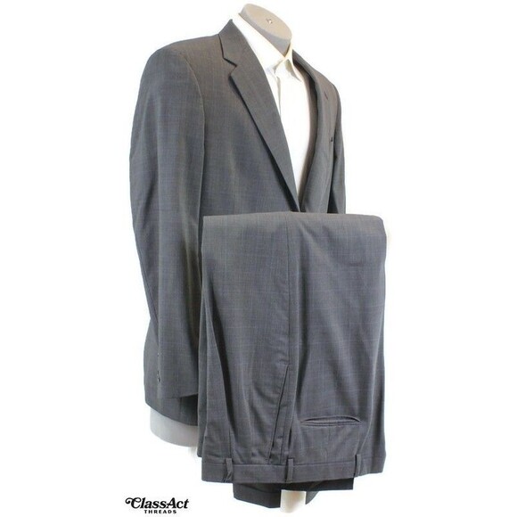 Hart Schaffner Marx 2 Piece Suit Gray Glen Plaid Wool 2 Btn 42L 37" Waist - Picture 2 of 11